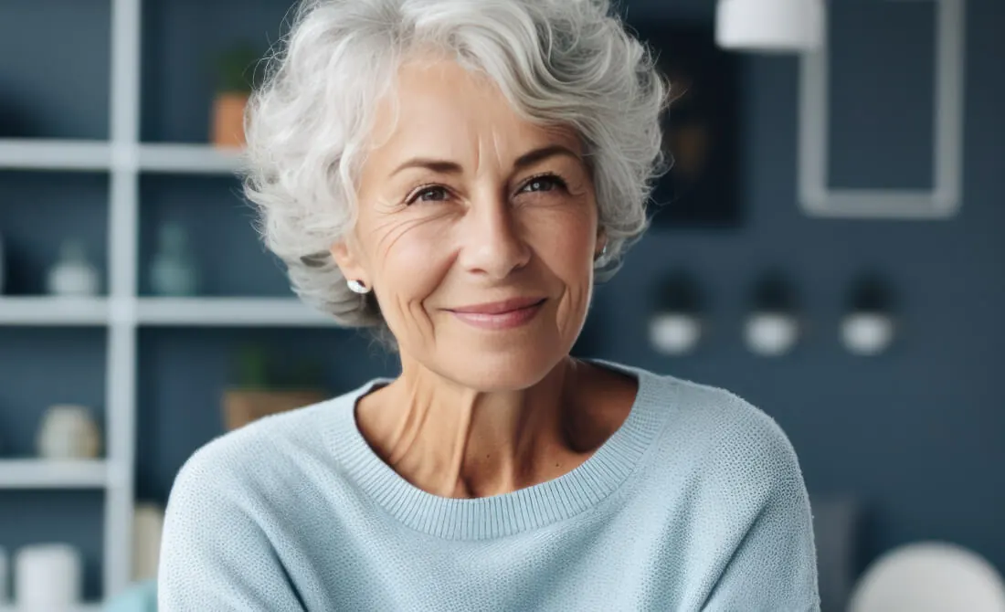 An older woman sitting indoors